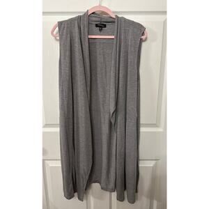 Cupio Woman Heather Gray V-Neck Waterfall Drape Sleeveless Long Cardigan, 2X